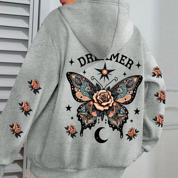 Letter Print Hoodie Casual Drawstring