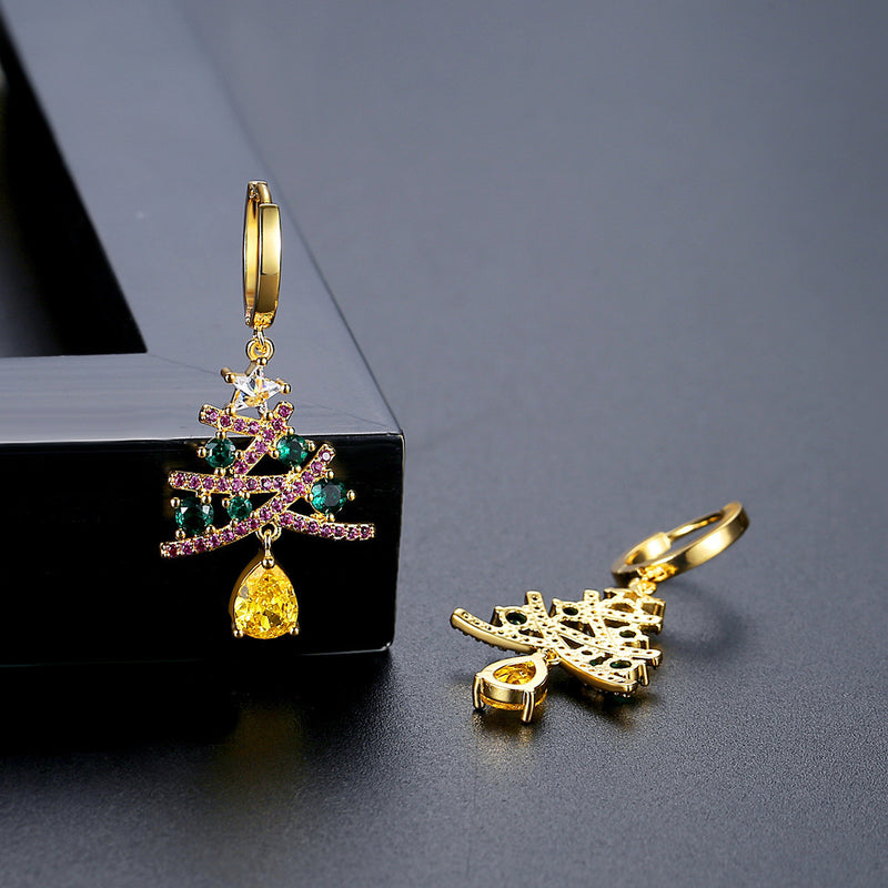 New Christmas Tree Earrings With Colorful Rhinestones Fashion Personality Shining Earrings Gift For Women Jewelry