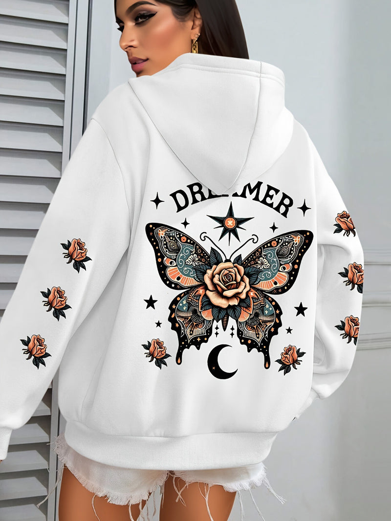 Letter Print Hoodie Casual Drawstring