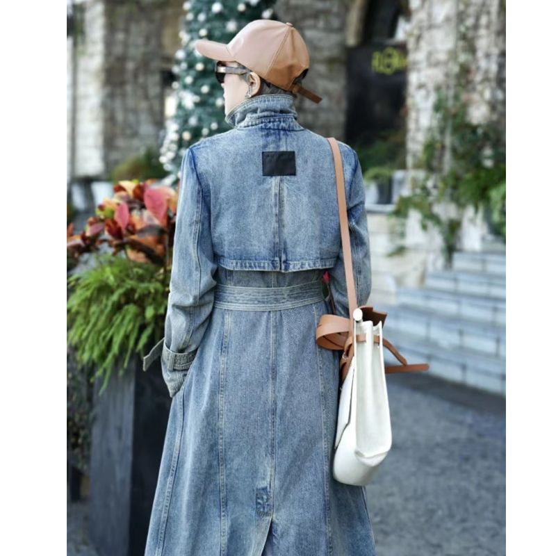 Personality Retro Long Denim Trench Coat