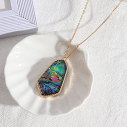 Abalone shell long faceted resin necklace