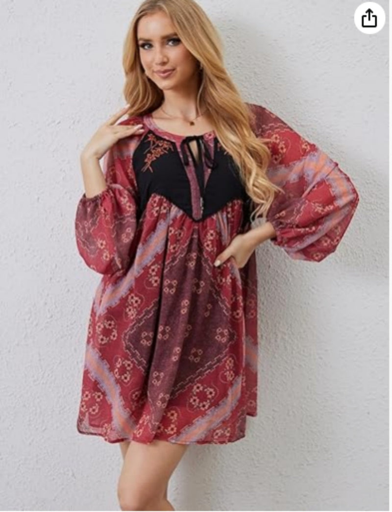 Leisure Long Sleeved Floral Print Dress