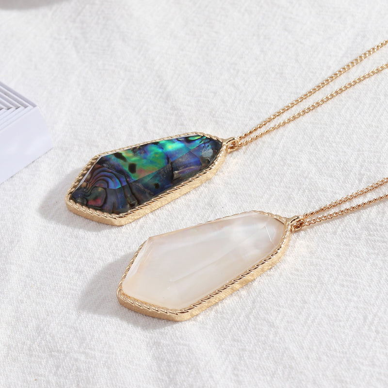 Abalone shell long faceted resin necklace