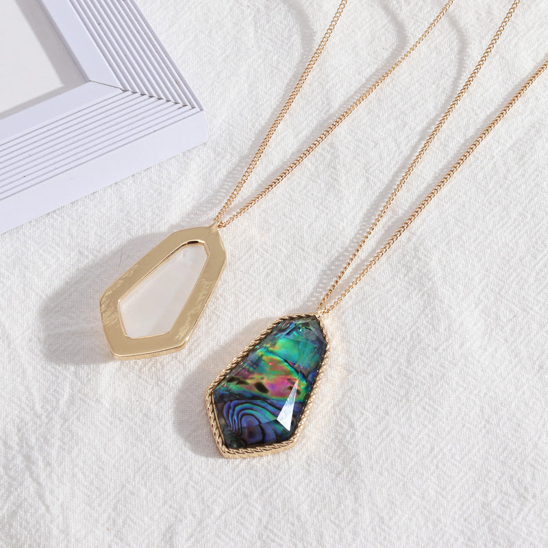 Abalone shell long faceted resin necklace