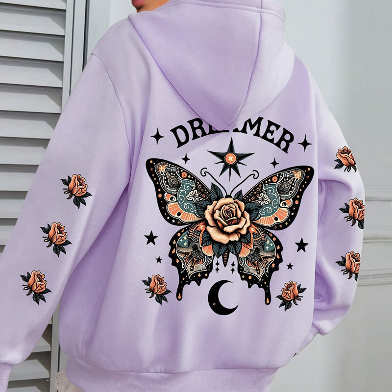 Letter Print Hoodie Casual Drawstring