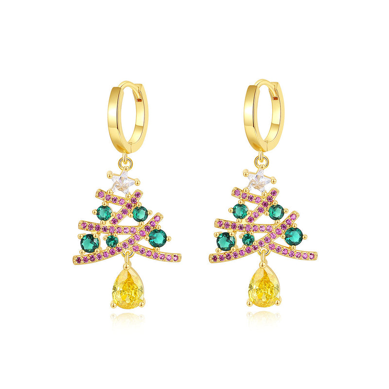 New Christmas Tree Earrings With Colorful Rhinestones Fashion Personality Shining Earrings Gift For Women Jewelry