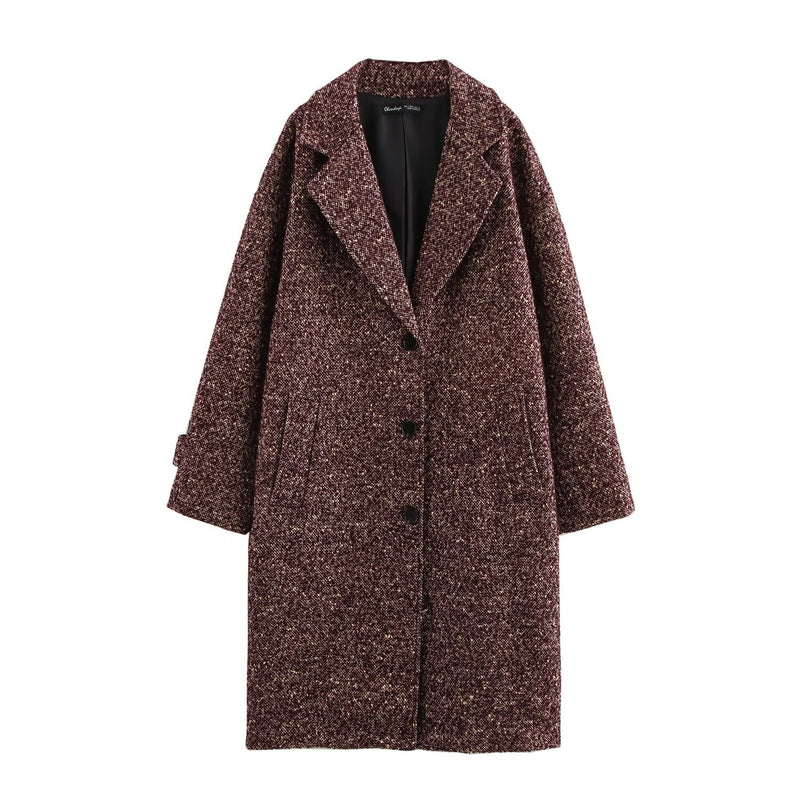 All-match Design Draping Herringbone Twill Woolen Coat