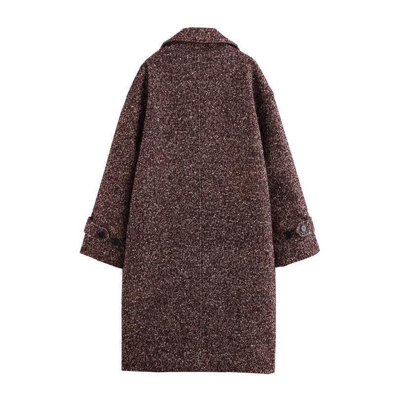 All-match Design Draping Herringbone Twill Woolen Coat