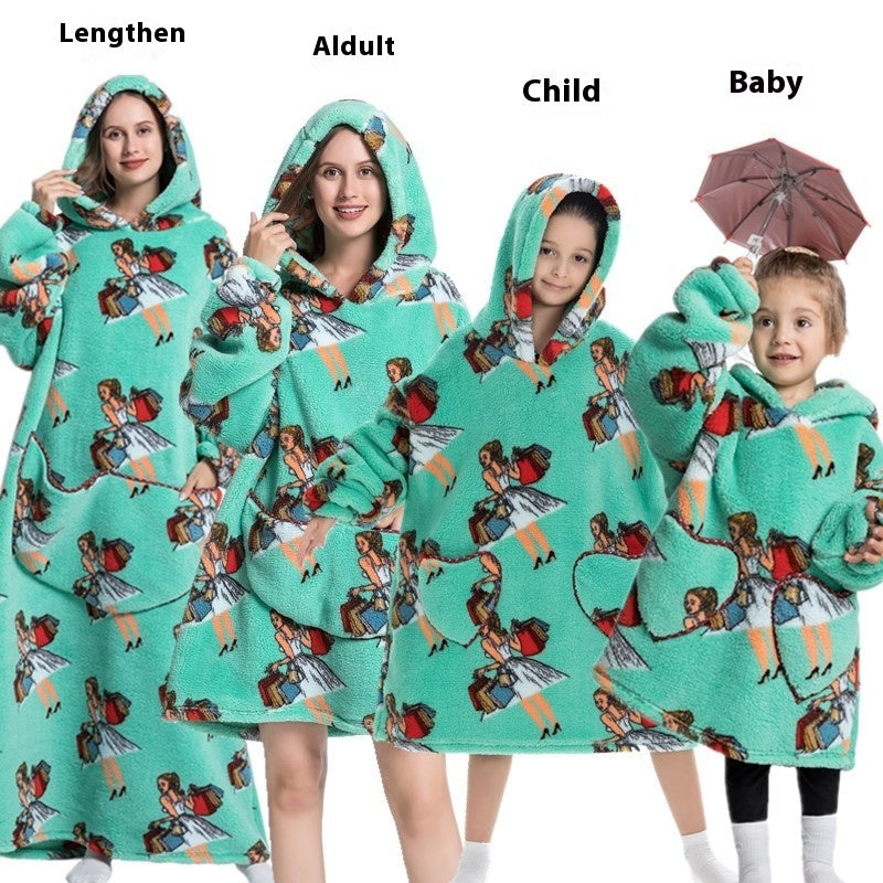 Lazy Blanket Hooded Lengthened Bare Thickened Women's Home Pajamas