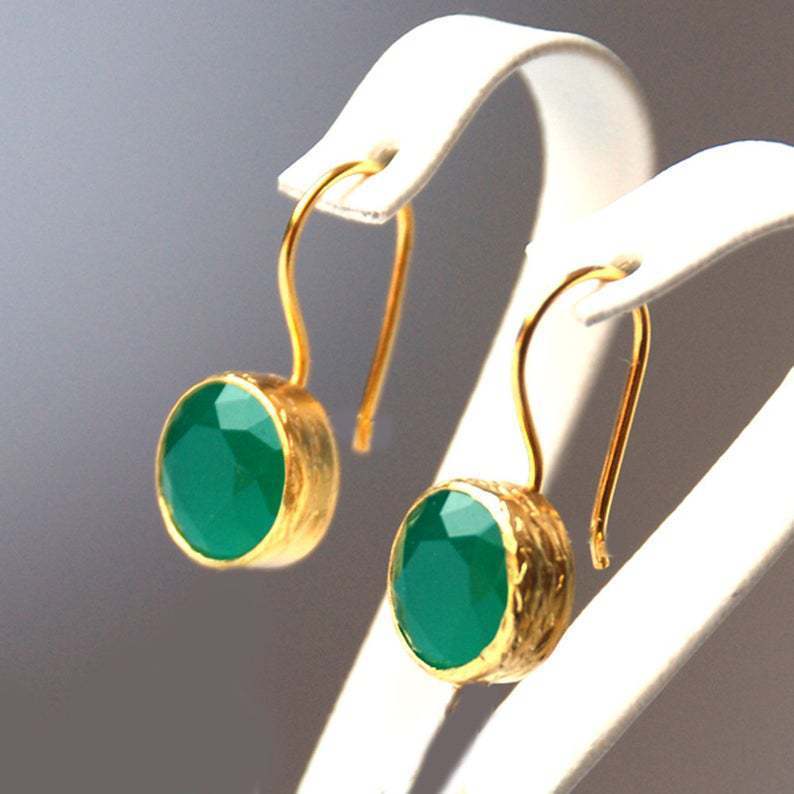 18k Gold Jade Glitter Emerald Earrings