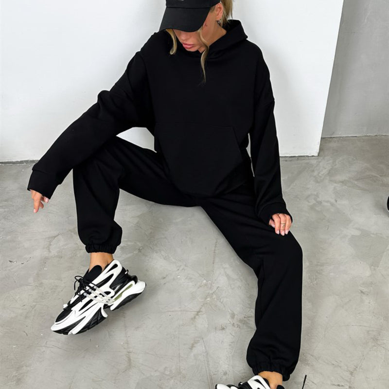 Hooded Pocket Sweatshirt Suit Two-piece Set