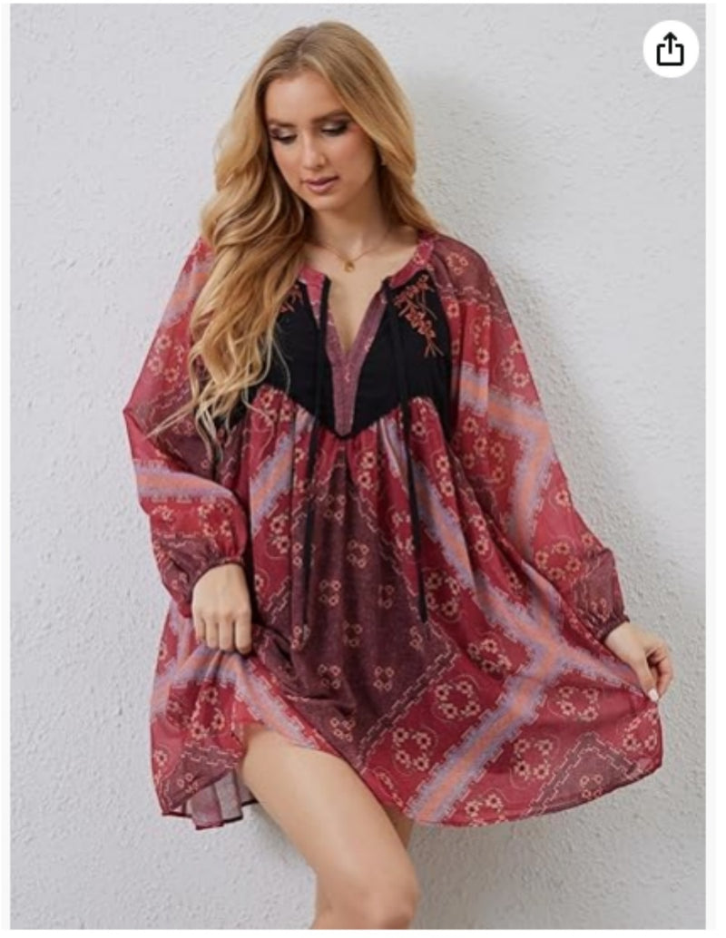 Leisure Long Sleeved Floral Print Dress