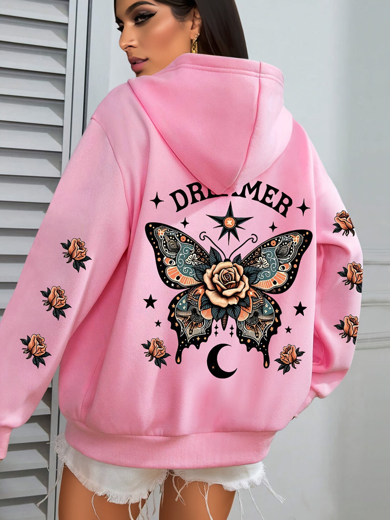 Letter Print Hoodie Casual Drawstring